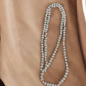 Vintage Flapper-Style Long Beaded Necklace • Red, Green & White Seed Beads